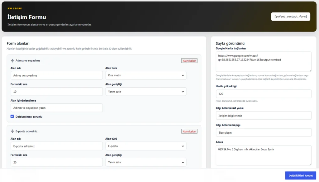 PW Store form yönetimi